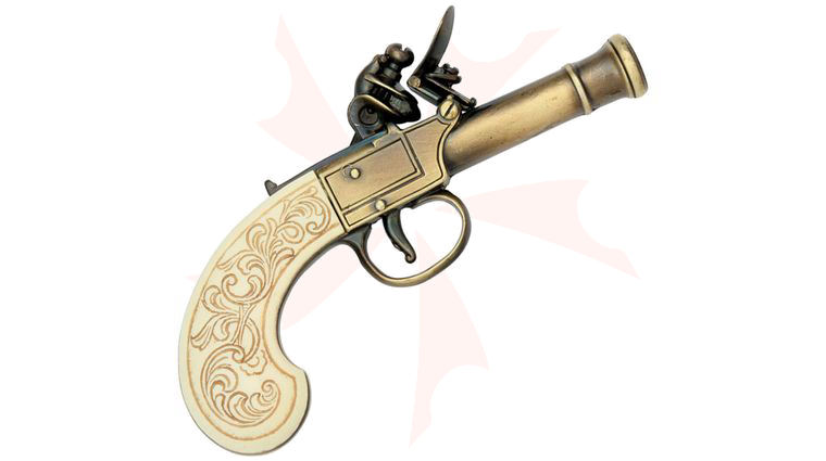 Denix Reproduction Ladies' Pocket Flintlock Pistol In Gold Finish, Non-FIring