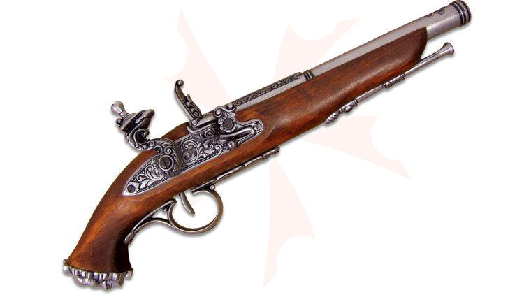 Denix Reproduction 18th Century Flintlock Pirate Pistol, Gray, Non-Firing