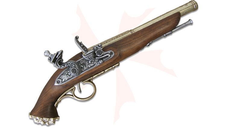 Denix Replica 18th Century Flintlock Pirate Pistol, Brass, Non-Firing