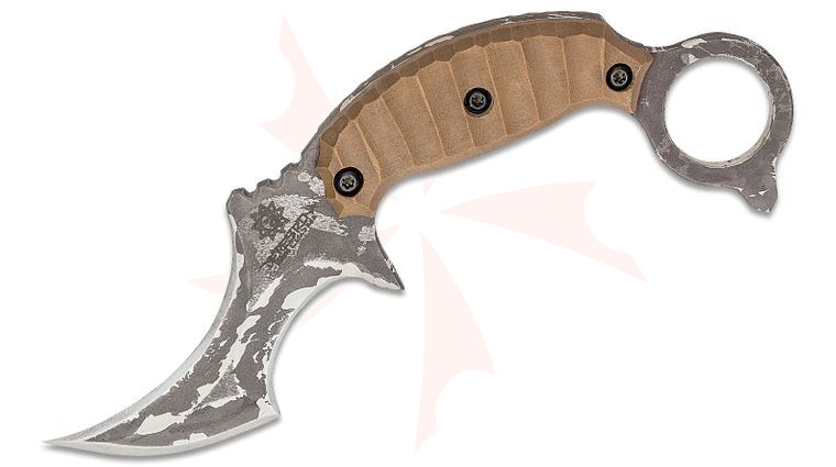 Rich Derespina Custom Fang Pikal Karambit Fixed Blade Knife 3.40 inch Triple Edge 154CM Blade, Coyote Brown G10 Handles, Kydex Sheath