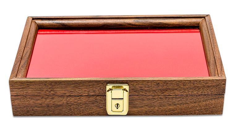 S&D Enterprises Walnut Wood Hinged Display Case 9.5 inch x 12 inch x 1.875 inch
