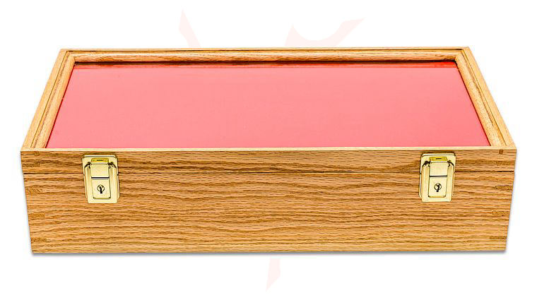 S&D Enterprises Oak Wood Hinged Display Case 12 inch x 18 inch x 3.875 inch