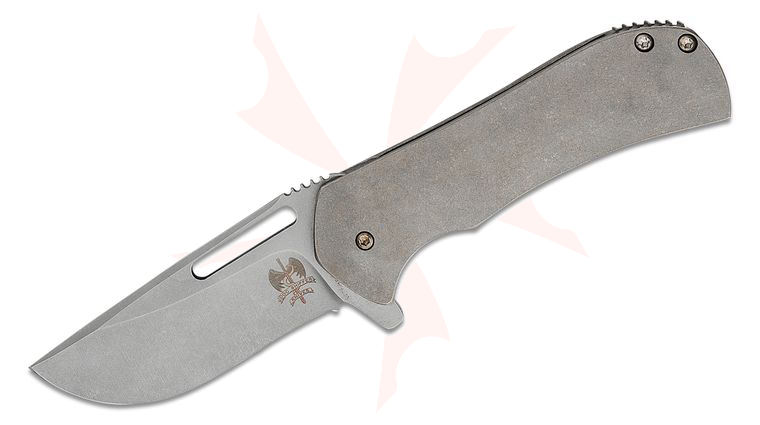 Doc Shiffer Knives Field Grade Recon Flipper Knife 3 inch AEB-L Stonewashed Drop Point Blade, Natural Titanium Handles