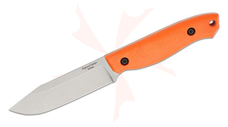 Dogwood Custom Knives Echo-3 Fixed Blade Knife 4.13 inch S35VN Stonewashed Clip Point Blade, Horn Fluted Orange G10 Handles, Leather Sheath