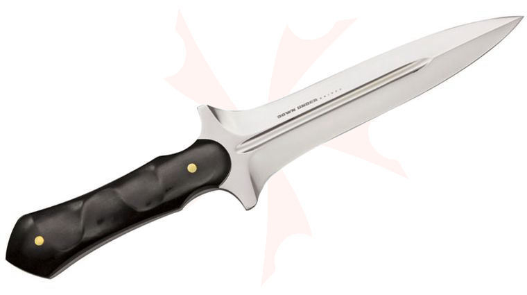 Down Under Knives Death Adder  6 inch Polished Blade, Ebony Wood Handle, Leather Sheath