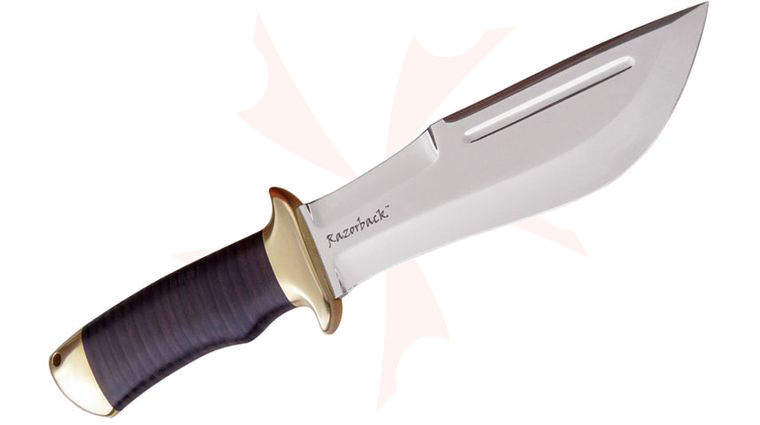Down Under Knives Razorback 7 inch Polished Double Edge Blade, Leather Handle