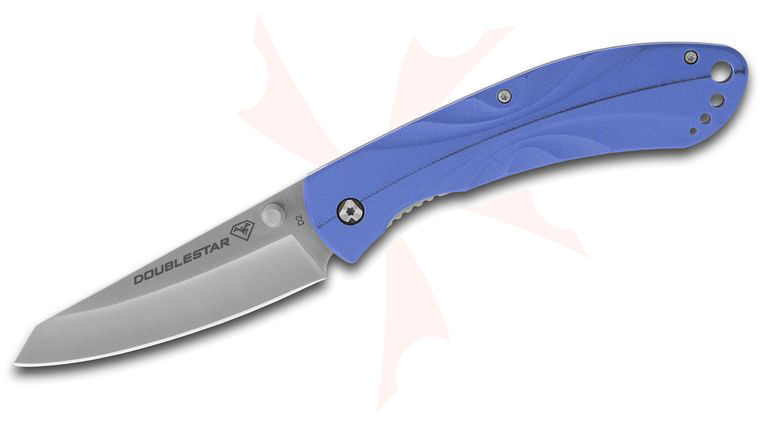 DoubleStar DSKI100-BLSA Brimstone Folding Knife 3.5 inch Satin D2 Sheepsfoot Blade, Blue G10 Handles