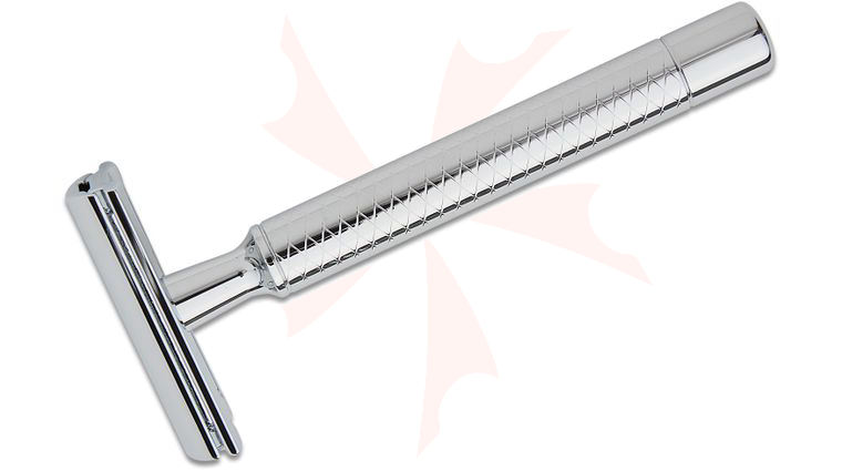 Dovo Primo II Safety Razor, Chrome Plated Zinc Head, Strong Patterned Chrome Plated Brass Handle