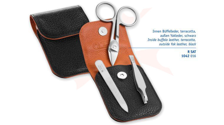 DOVO 1041 056 3-Piece Manicure Set, Cuticle Scissors, File, Tweezers, Black Leather Pouch
