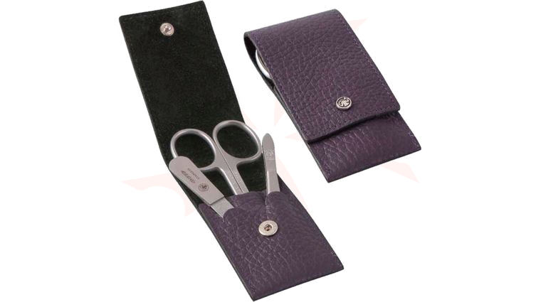 DOVO 3-Piece Manicure Set in Violet Cowhide Leather Case