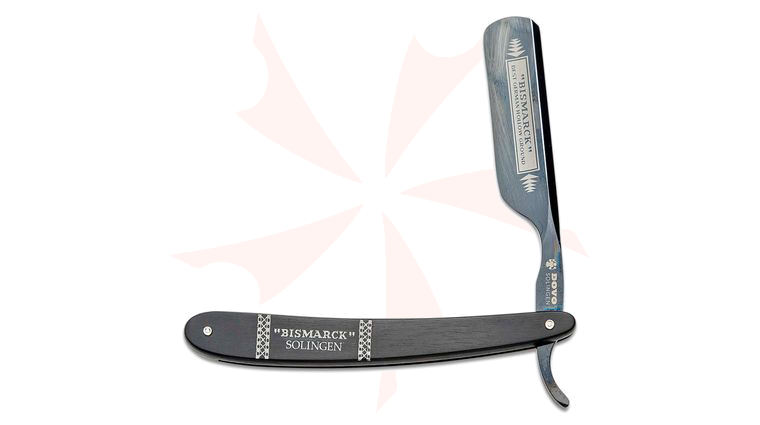 DOVO Bismarck Straight Razor 6/8 inch Full Hollow Ground Carbon Steel Black Oxide Blade, Ebony Handles