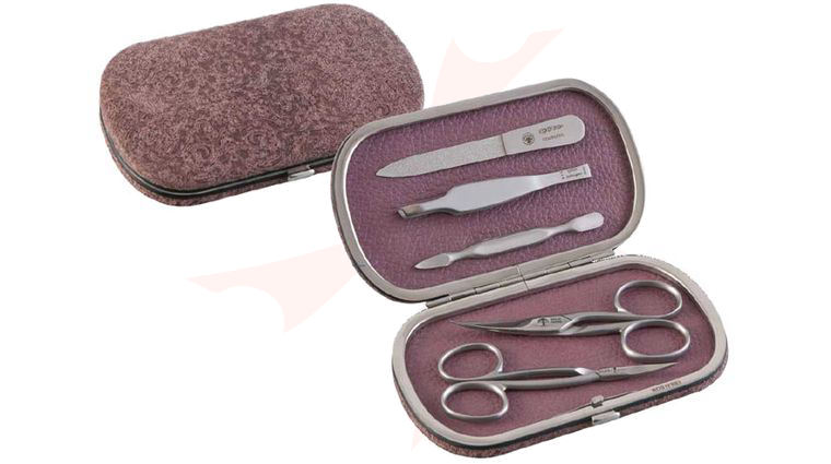 DOVO 5-Piece Manicure Set in Violet Cowhide Leather Case with Magnetic Board
