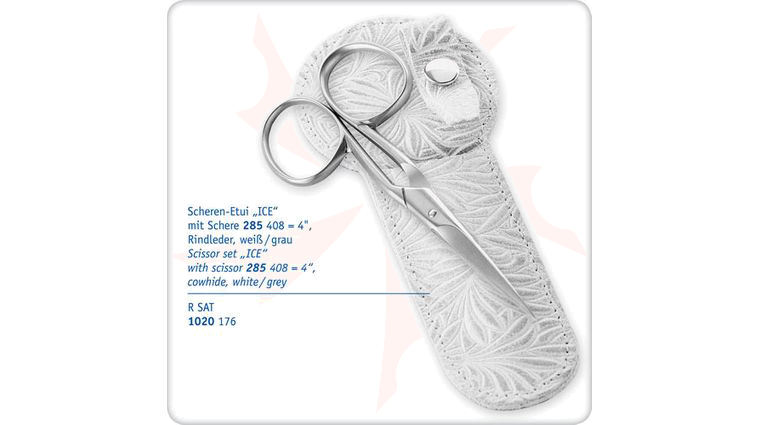 DOVO 285 408 Embroidery Scissors 4 inch with White/Gray Cowhide Sheath