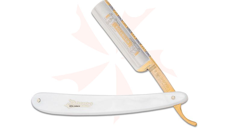 DOVO Straight Razor Perlex 5/8 inch Full Hollow Ground Carbon Steel Blade, Faux Mother of Pearl Handles
