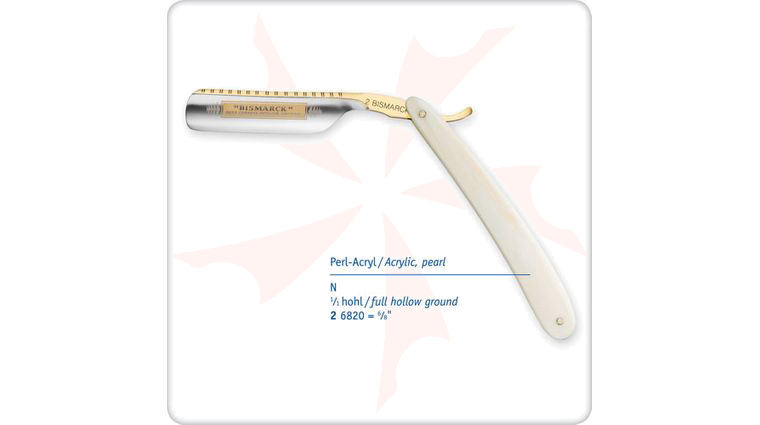DOVO Straight Razor 6/8 inch Full Hollow Ground Carbon Steel Gold Accented Blade, Pearl-Acrylic Handle (26820)