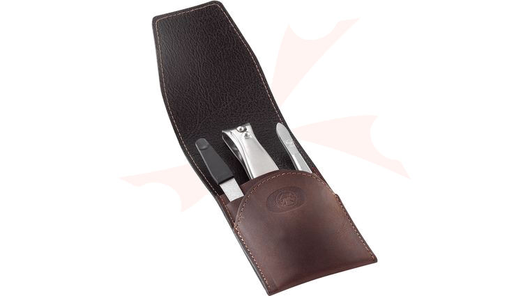 DOVO 3-Piece Manicure Set in Brown Leather Case