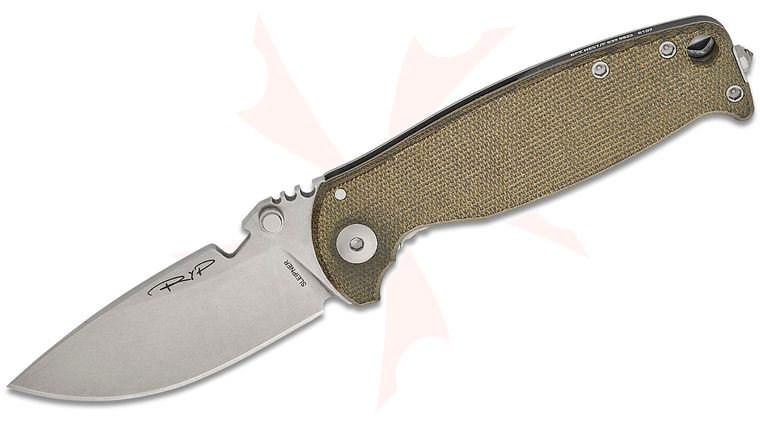 DPx Gear HEST/F Classic Survive Edition Folding Knife 3.1 inch Sleipner Stonewashed Drop Point Blade, OD Green Micarta and Titanium Handles