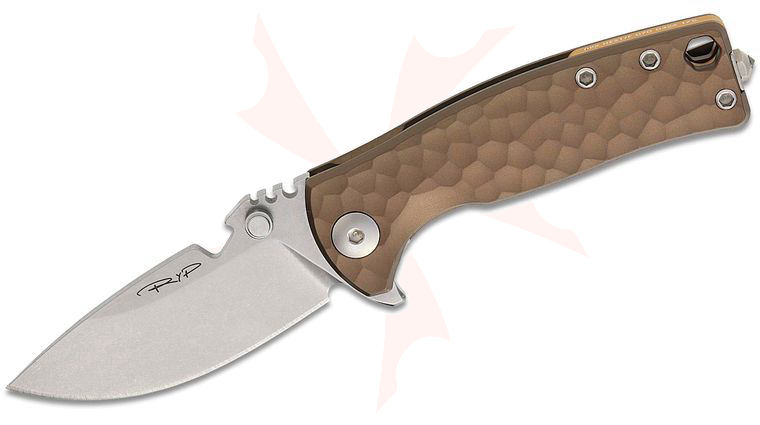 DPx Gear HEST/F Urban Ergal Flipper Knife 2.9 inch M390 Stonewash Plain Blade, Hammered Finish Bronze Anodized Aluminum Handles