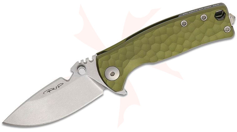 DPx Gear HEST/F Urban Ergal Flipper Knife 2.9 inch M390 Stonewash Plain Blade, Hammered Finish Forest Green Anodized Aluminum Handles