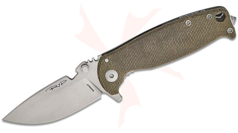 DPx Gear HEST/F 4.0 Flipper Knife 3.15 inch MagnaCut Stonewashed Drop Point Blade, OD Green Micarta and Titanium Handles