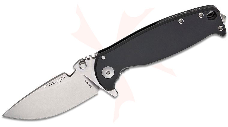 DPx Gear HEST/F Frame Lock Flipper Knife 3.15 inch Sleipner Stonewashed Plain Blade, Black Aluminum Handles