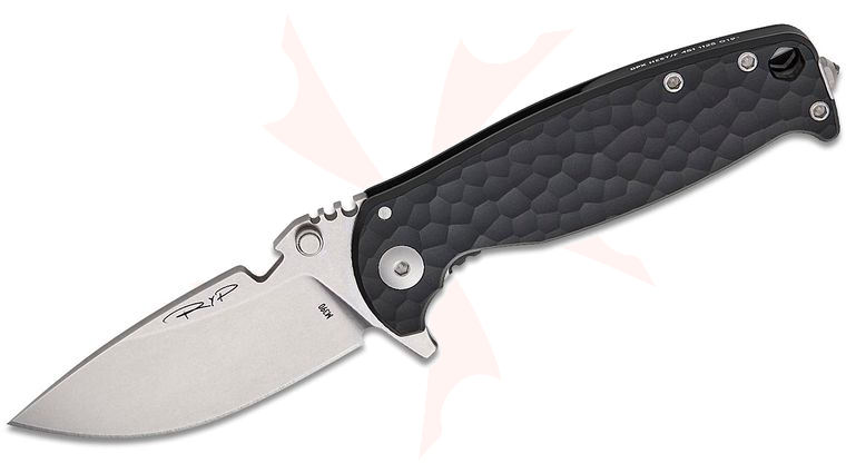 DPx Gear HEST/F Frame Lock Flipper Knife 3.15 inch Bohler M390 Stonewashed Plain Blade, Black Sculpted Aluminum Handles