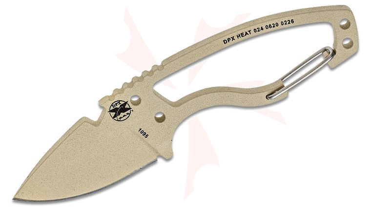 DPx Gear HEAT Hiker 2.4 inch 1095 Carbon Steel Blade, Desert Tan Powder Coating, Carabiner, Kydex Sheath