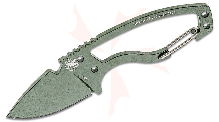 DPx Gear HEAT Hiker 2.4 inch 1095 Carbon Steel Blade, OD Green Powder Coating, Carabiner, Kydex Sheath
