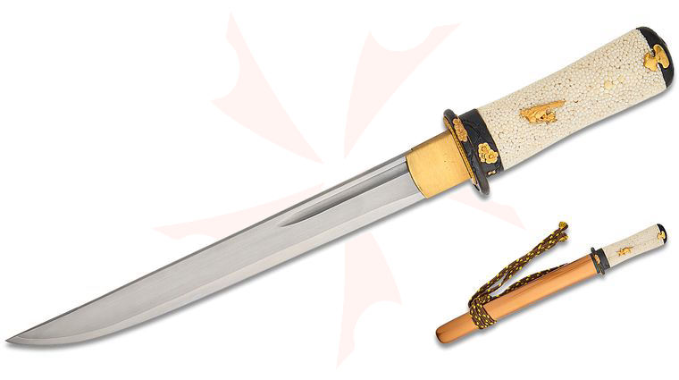 CAS Iberia Dragon King SD35460 Baika Tanto 9 inch Laminated Stainless Steel Blade, White Rayskin Wrapped Handle