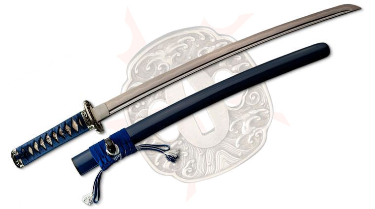 CAS Iberia Dragon King SD35060 Sea Wave Wakizashi, Blue Wrapped Rayskin Handle, 28 inch Overall