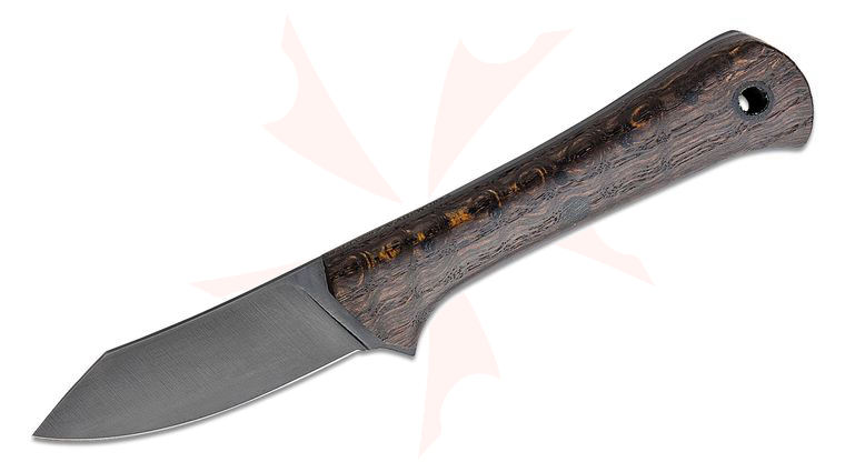 Dragonfly Blade Works Cayman 3.2 inch 8670 Fixed Blade, Curly Oak Handles, No Sheath