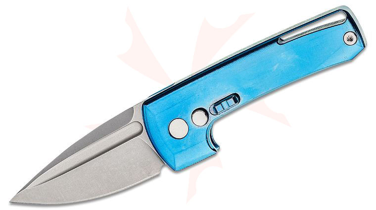D Rocket Designs Mid-Tech Harlock AUTO Knife 2 inch M390 Stonewashed Drop Point Blade, Blue Titanium Handles