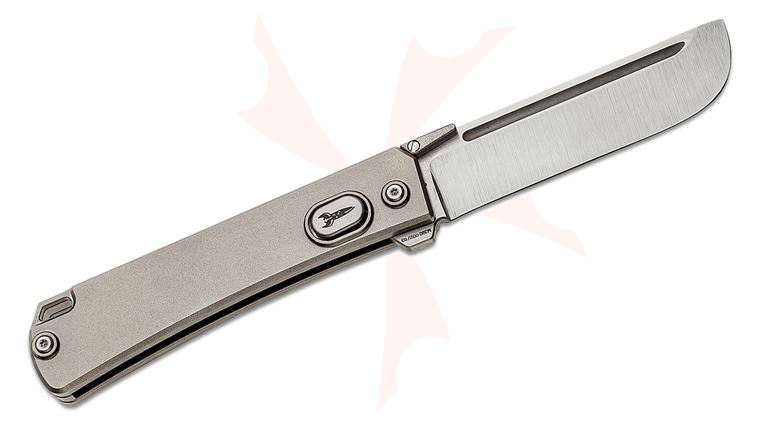 D Rocket Designs Mid-Tech Jupiter Flipper Knife 3 inch M390 Satin Blade, Blasted Titanium Handles