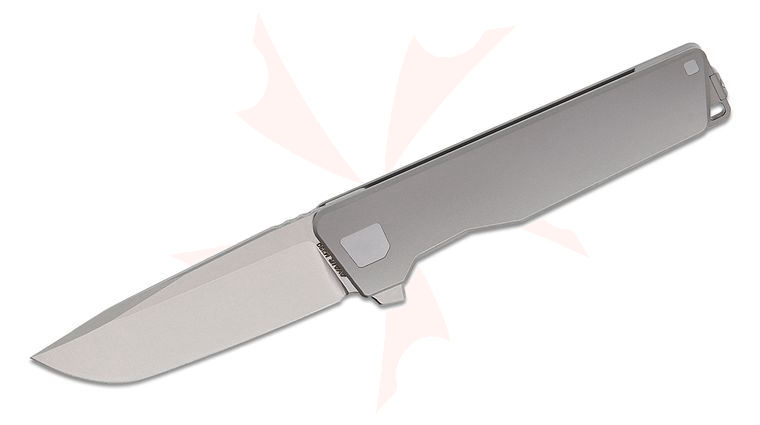 Exceed Designs Avair Frame Lock Flipper Knife 3.125 inch M390 Polished Stonewashed Compound Drop Point Blade, Smooth Bead Blasted Titanium Handles