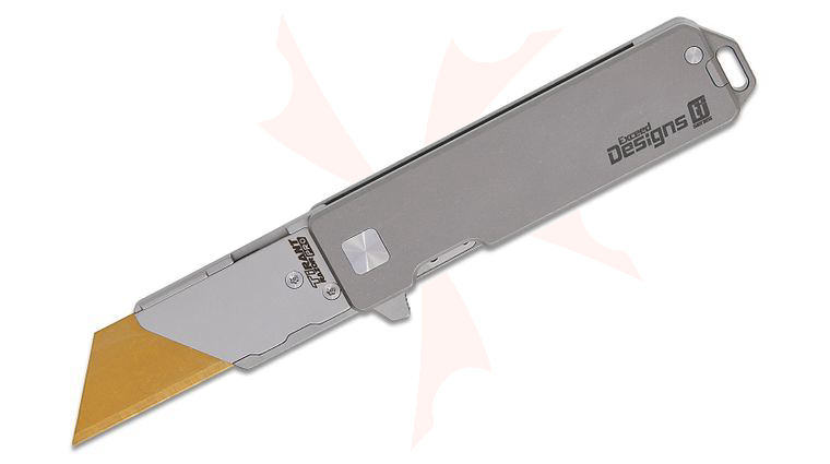 Exceed Designs TiRant Razor V3 Frame Lock Flipper Utility Knife 2.5 inch SK5 Gold Plain Utility Blade, Stonewashed Smooth Titanium Handles