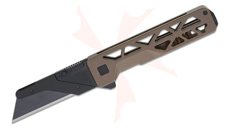 Exceed Designs TiRant Ultra HotSwap Frame Lock Flipper Utility Knife 3 inch SK5 Black PVD Plain Utility Blade, Centurion Bronze Skeletonized Titanium Handles