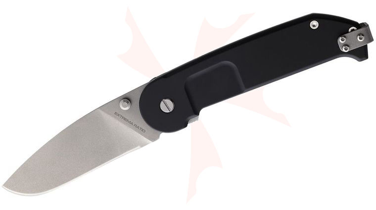 Extrema Ratio BF2 Classic Liner Lock Folding Knife 3.4 inch N690 Stonewashed Drop Point Blade, Black Aluminum Handles