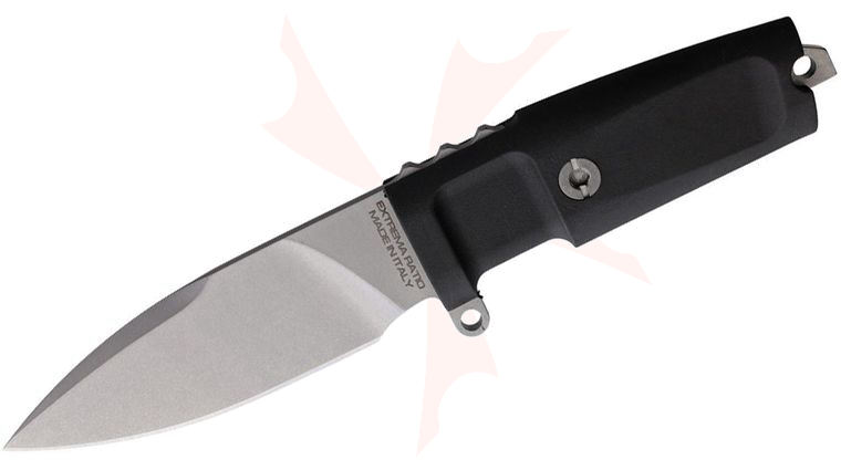 Extrema Ratio Shrapnel OG Fixed Blade Knife 4.3 inch N690 Stonewashed Leaf Blade, Black Forprene Handles, Zytel Sheath