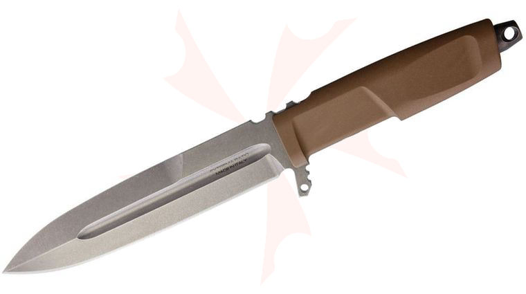 Extrema Ratio Contact Fixed Blade Knife 6.46 inch N690 Stonewashed Spear Point Blade, Desert Tan Forprene Handles, Injection Molded Sheath