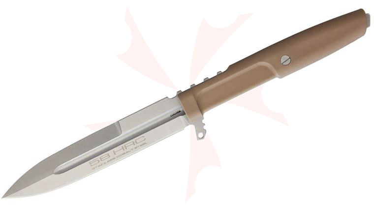 Extrema Ratio Requiem Fixed Blade Knife 4.61 inch N690 Stonewashed Spear Point Blade, Desert Tan Forprene Handles, Nylon Sheath