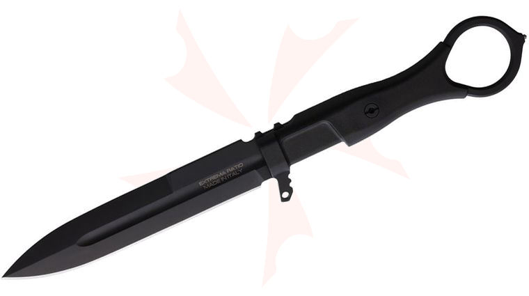 Extrema Ratio Misericordia Fixed Blade Knife 4.64 inch N690 Black Spear Point Blade, Black FRN Handles with Finger Ring, Molded Sheath