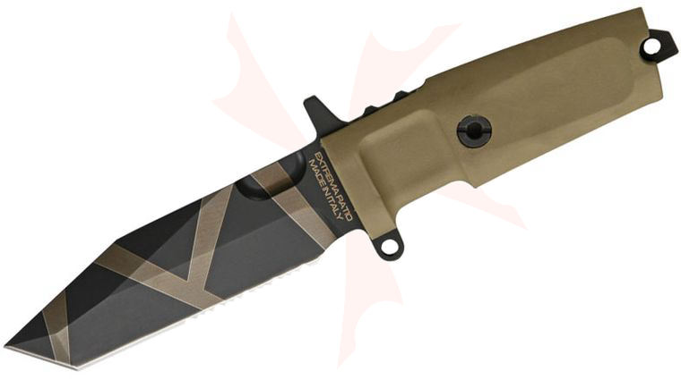 Extrema Ratio Fulcrum C Desert Warfare Combat Knife 4.23 inch N690 Tanto Combo Blade, Forprene Handles
