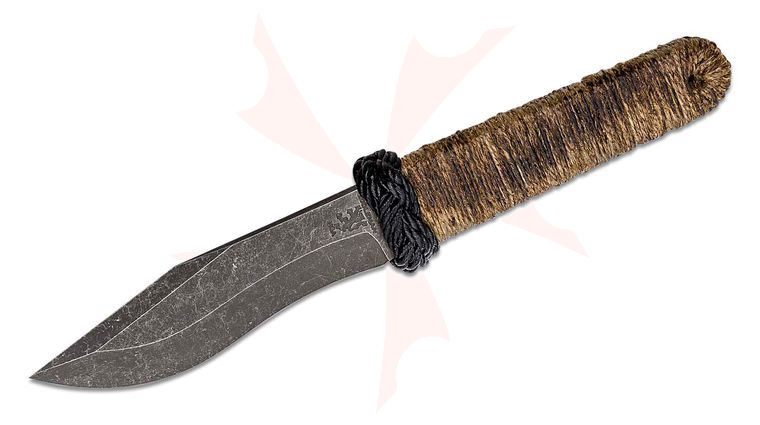 Sam Eddleman Custom Pocket Kukri Fixed Blade Knife 3.25 inch N690 Acid Washed Kukri, Burnt Hemp Wrapped Handle, Kydex Sheath