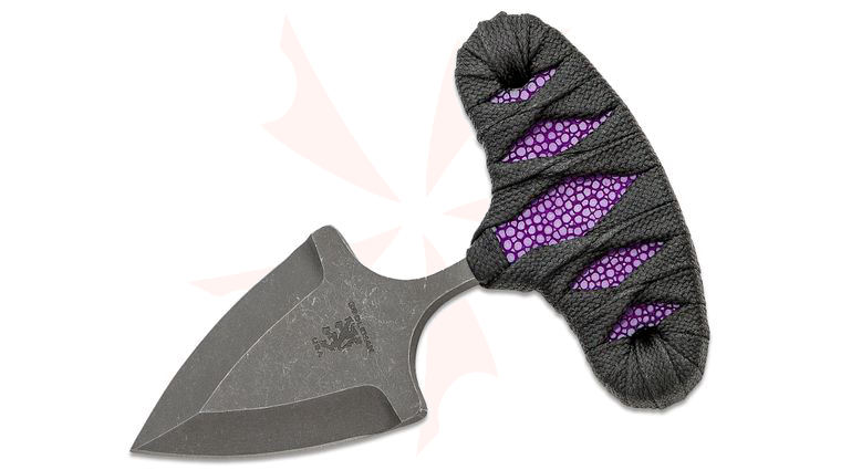Sam Eddleman Custom Push Dagger Fixed 2 inch N690 Acid Washed Double Edge Blade, Purple Rayskin/Black Flat Cord Wrapped Handles, Kydex Sheath