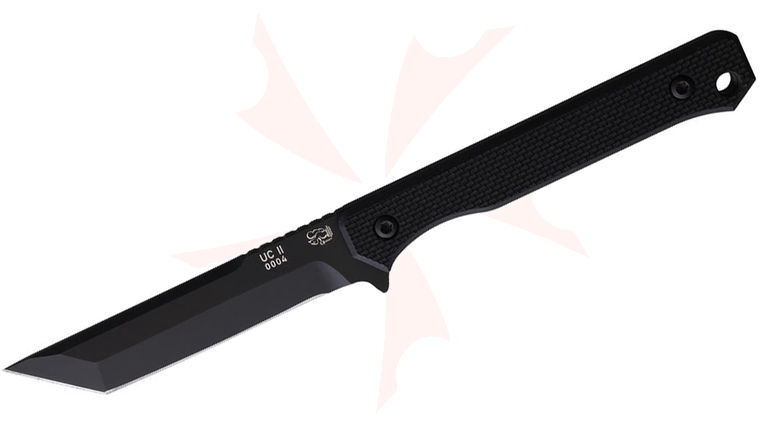 Eickhorn Solingen UC2 Fixed Blade Knife 3.63 inch Stainless Black Tanto Blade, Black G10 Handles, Black Leather Sheath