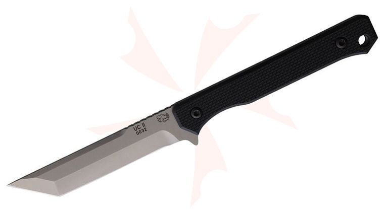 Eickhorn Solingen UC2 Fixed Blade Knife 3.63 inch Stainless Satin Tanto Blade, Black G10 Handles, Black Leather Sheath