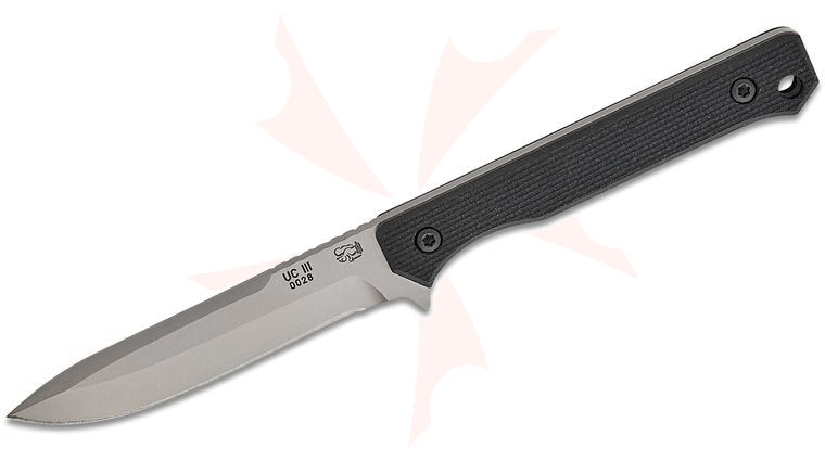Eickhorn Solingen UC3 Fixed Blade Knife 3.63 inch Stainless Satin Drop Point Blade, Black G10 Handles, Black Leather Sheath
