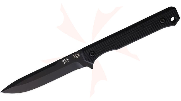 Eickhorn Solingen UC3 Fixed Blade Knife 3.63 inch Stainless Black Drop Point Blade, Black G10 Handles, Black Leather Sheath