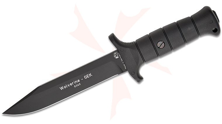 Eickhorn Solingen Wolverine Fixed Blade 6.75 inch K110 Black Clip Point Blade, Black ABS Handles, Black Leather Sheath