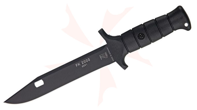 Eickhorn Solingen Field Knife Fixed Blade 7 inch Spring Steel Black Clip Point Blade, Black ABS Handles, Black Nylon Sheath